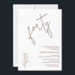 Minimalist Terracotta Text 40th Birthday Invitation<br><div class="desc">Minimalist Terracotta Text 40th Birthday Invitation

Simple,  modern and  minimalist in style,  terracotta text colored 40th birthday invitation featuring a removable terracotta drawn foliage motif.</div>