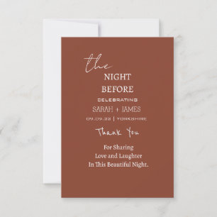 Minimalist Terracotta the Night Before Wedding Thank You Card