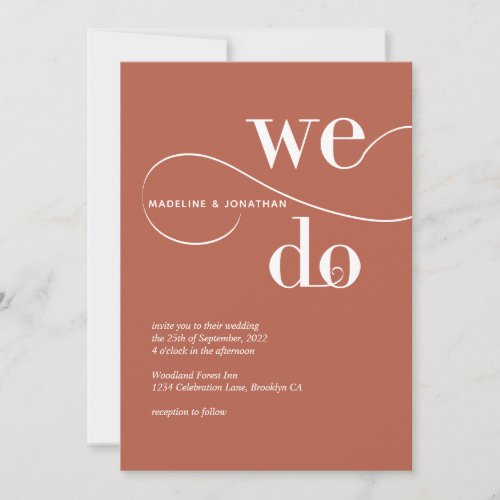 Minimalist Terracotta We Do Calligraphy Wedding Invitation