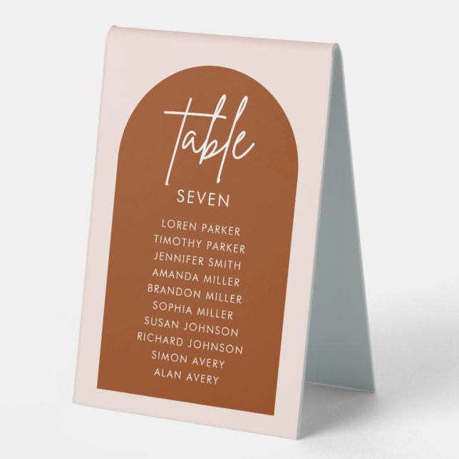 Minimalist Terracotta Wedding Arch Table Numbers Tent (Front)