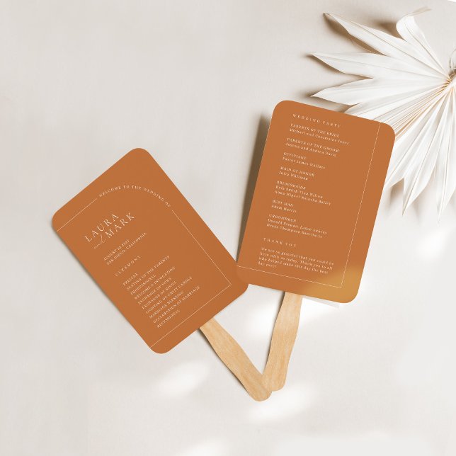 Minimalist Terracotta Wedding Ceremony Programs Hand Fan (Creator Uploaded)