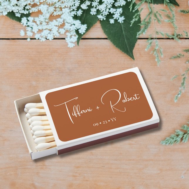 Minimalist Terracotta Wedding Favor Matchboxes (Creator Uploaded)