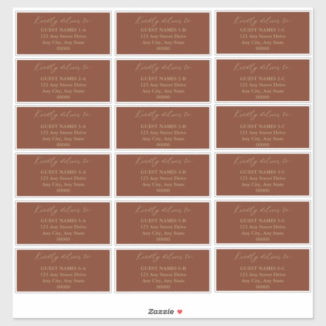 Minimalist Terracotta Wedding Guest Address   Sticker (Sheet)