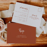 Minimalist Terracotta Wedding | Meal Choice RSVP Postcard<br><div class="desc">These elegant, minimalist wedding response postcards feature modern script typography and clean, sans serif text for a simple and stylish boho terracotta and white design you will love. There is room to add your guests options for meal choice of entrée or dinner choice. Text is kept away from the top...</div>