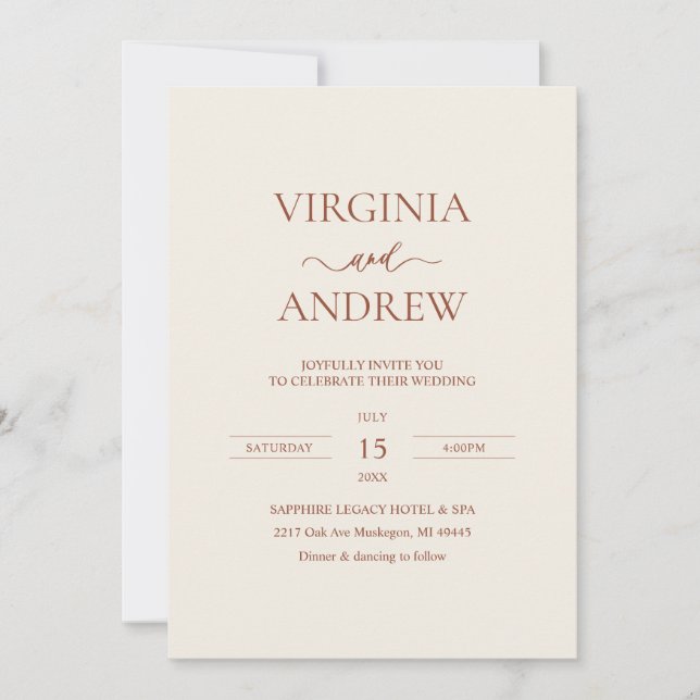Minimalist Terracotta Wedding Monogram Invitation (Front)