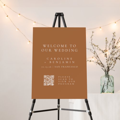 Minimalist Terracotta Wedding Program QR Code Foam Board