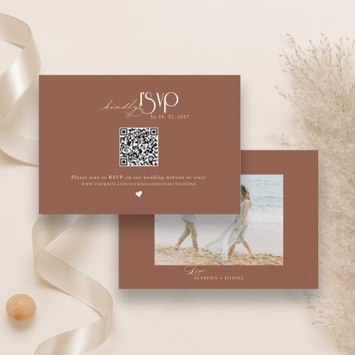 Minimalist Terracotta Wedding Website QR Code RSVP Card
