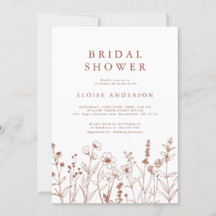 Minimalist Terracotta Wildflower Bridal Shower     Invitation