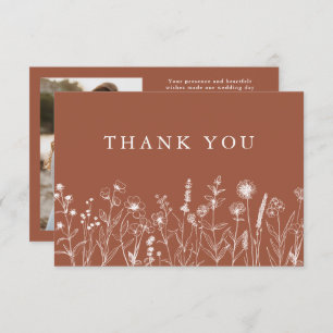 Minimalist Terracotta Wildflower Photo Wedding Thank You Card