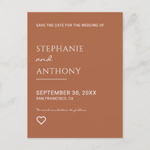 Minimalist Terracotta with Heart Wedding Announcement Postcard