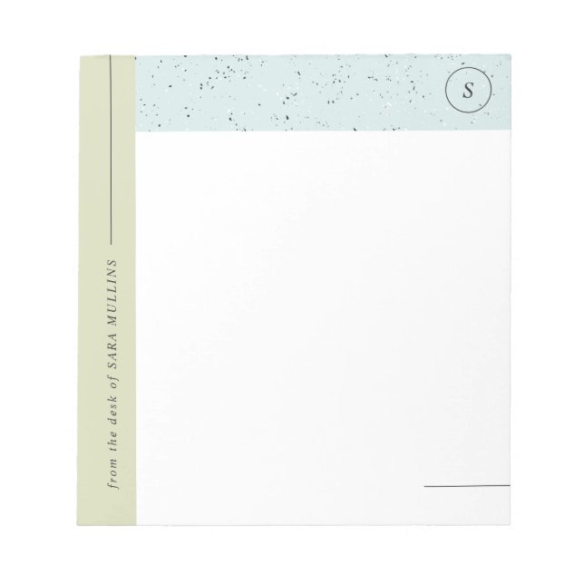 Minimalist Terrazzo Monogram Notepad - Green (Front)