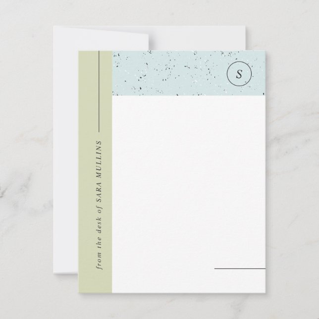 Minimalist Terrazzo Monogram Stationery - Green Announcement (Front)