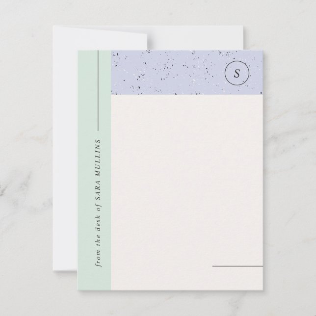 Minimalist Terrazzo Monogram Stationery - Mint Announcement (Front)