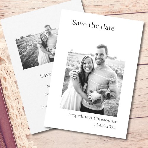 Minimalist Text And Photo Wedding Save The Date Thank You Card