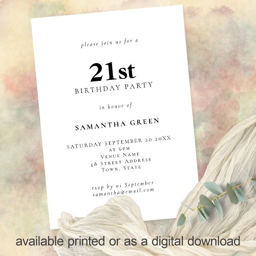 Minimalist Text Any Color 21st Birthday Party Invitation