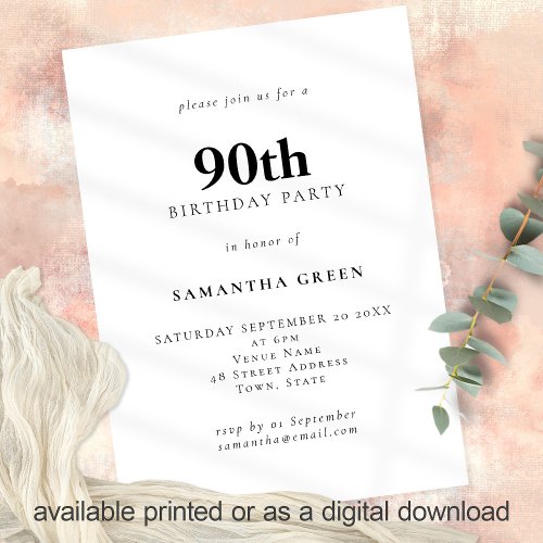 Minimalist Text Any Color 90th Birthday Party Invitation