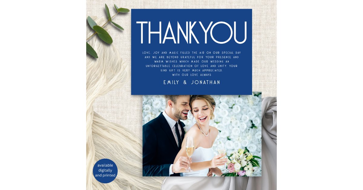Minimalist Text Blue Wedding Thank You Card | Zazzle