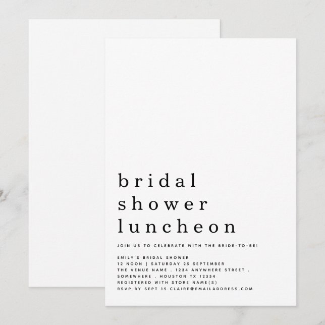 Minimalist Text Bridal Shower Luncheon Invitation (Front/Back)
