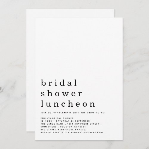 Minimalist Text Bridal Shower Luncheon Invitation