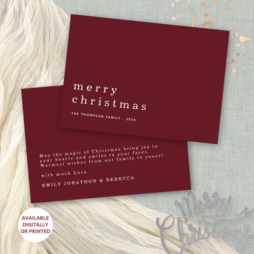 Minimalist Text Burgundy White Merry Christmas Invitation