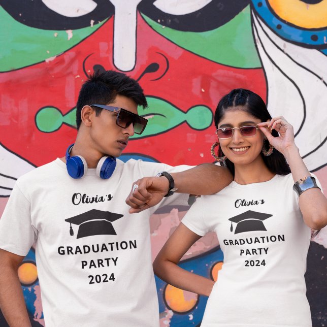 Minimalist Text Cap Name Graduation Party  T-Shirt (Creator Uploaded)