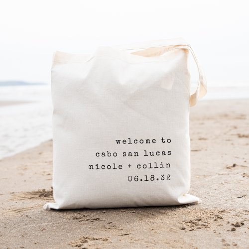 Minimalist Text Destination Wedding Welcome Tote Bag