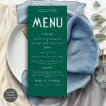 Minimalist Text Emerald Wedding Menu card<br><div class="desc">Minimalist Text Emerald Green Wedding Menu card. Available digitally and printed. Easily personalize the text to your own details which includes alternatives for your vegan or vegetarian options. You can change if you wish to any colors of your choice to match your wedding theme.</div>