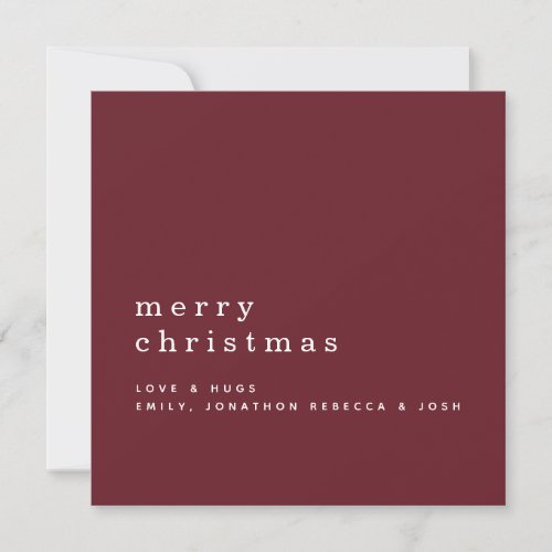 Minimalist Text Name Merry Christmas Burgundy Card