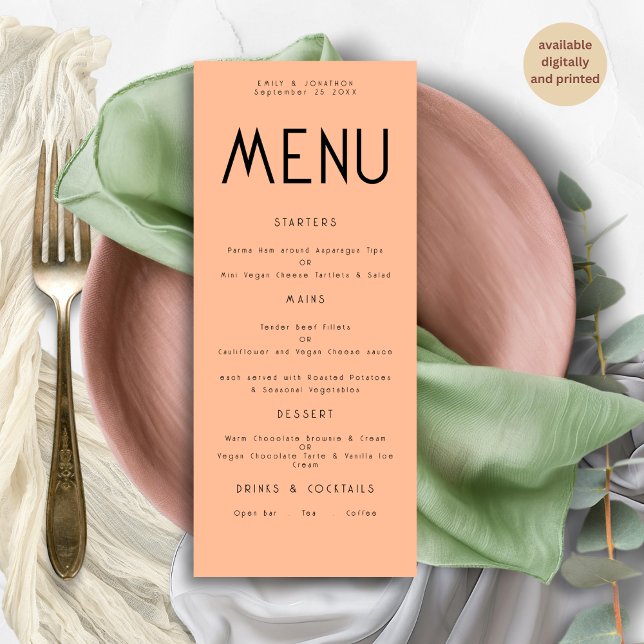 Minimalist Text Peach Wedding Menu card (Creator Uploaded)