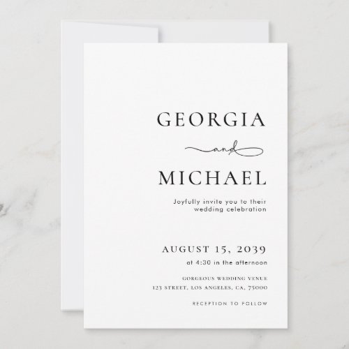Minimalist Text  Photo Black and White Wedding Invitation