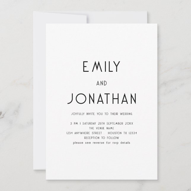 Minimalist Text QR Code Black White Wedding  Invitation (Front)