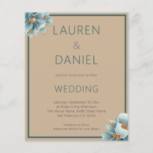 Minimalist Text QR Code Coffee and Blue Wedding Flyer