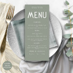 Minimalist Text Sage Green Wedding Menu card<br><div class="desc">Minimalist Text Sage Green Wedding Menu card. Available digitally and printed. Easily personalize the text to your own details which includes alternatives for your vegan or vegetarian options. You can change if you wish to any colors of your choice to match your wedding theme.</div>
