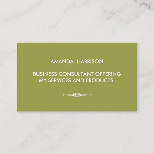 Minimalist Textual with Embellished Element Green Business Card