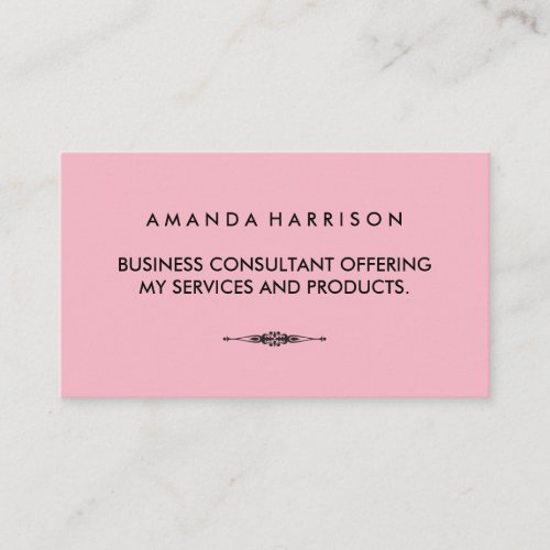 Minimalist Textual with Embellished Element Pink Business Card