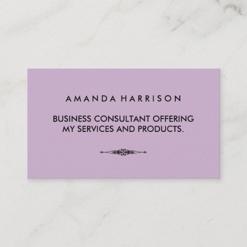 Minimalist Textual with Embellished Element Purple Business Card