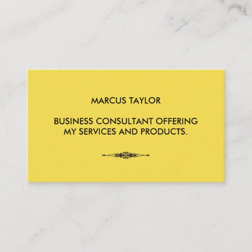 Minimalist Textual with Embellished Element Yellow Business Card