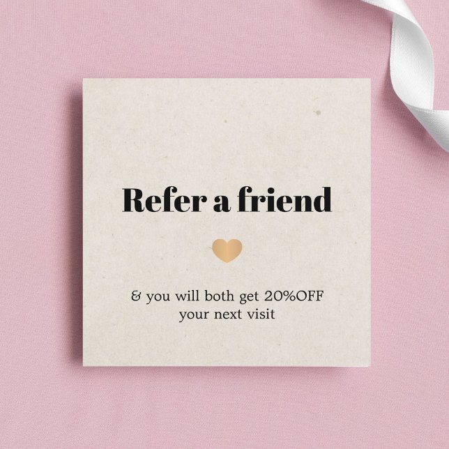 Minimalist Texture Beige Natural Gold Heart Salon Referral Card (Creator Uploaded)