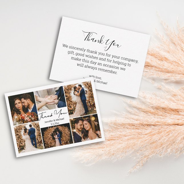 minimalist thank you 6 photos collage wedding  note card (Creator Uploaded)