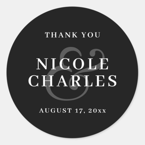 Minimalist Thank You Black White Wedding Favor Classic Round Sticker