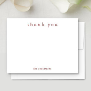 Minimalist Thank You Couples or Family Deep Red Note Card