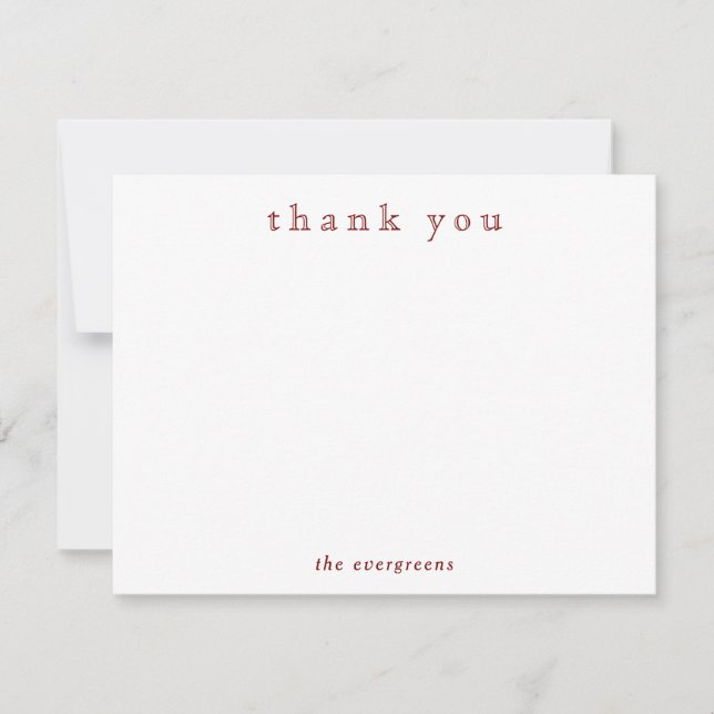 Minimalist Thank You Couples or Family Deep Red Note Card (Front)