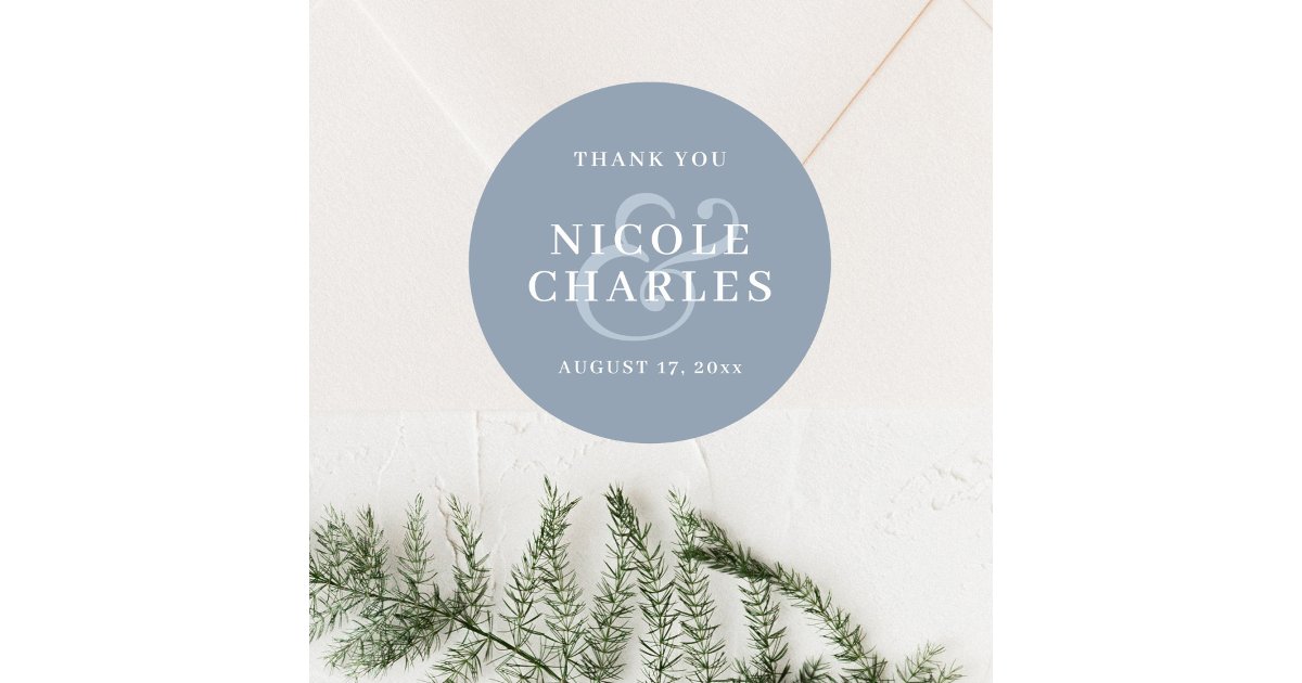 Minimalist Thank You Dusty Blue Wedding Favor Classic Round Sticker ...