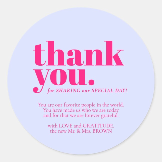 Minimalist Thank You elegant Lilac Pink Classic Round Sticker