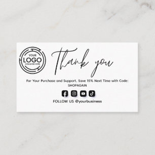 Minimalist Thank You for Your Purchase with Logo Business Card