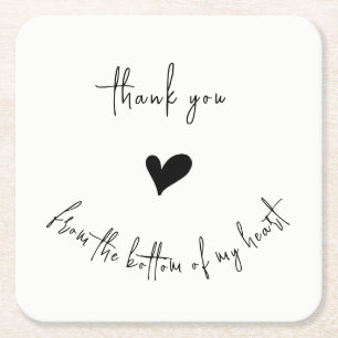 Minimalist Thank You From Bottom of my Heart Square Paper Coaster