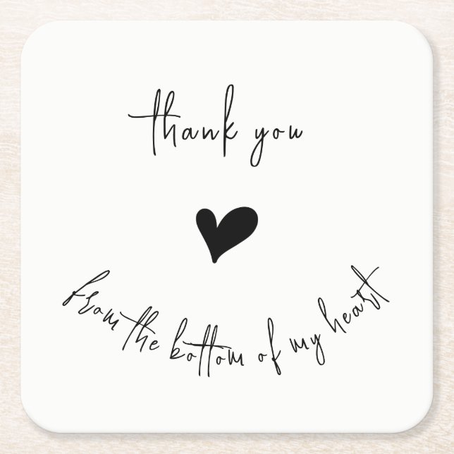 Minimalist Thank You From Bottom of my Heart  Square Paper Coaster (Front)