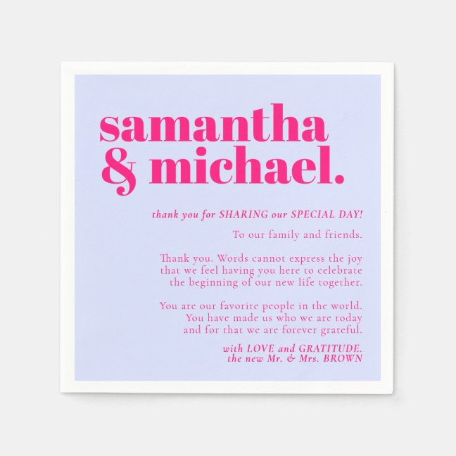 Minimalist Thank You left Lilac Pink name Napkins