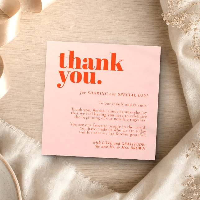 Minimalist Thank You left Orange Pink Enclosure Card (Creator Uploaded)