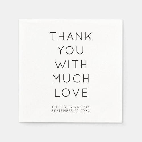 Minimalist Thank You Names Date Wedding Napkins